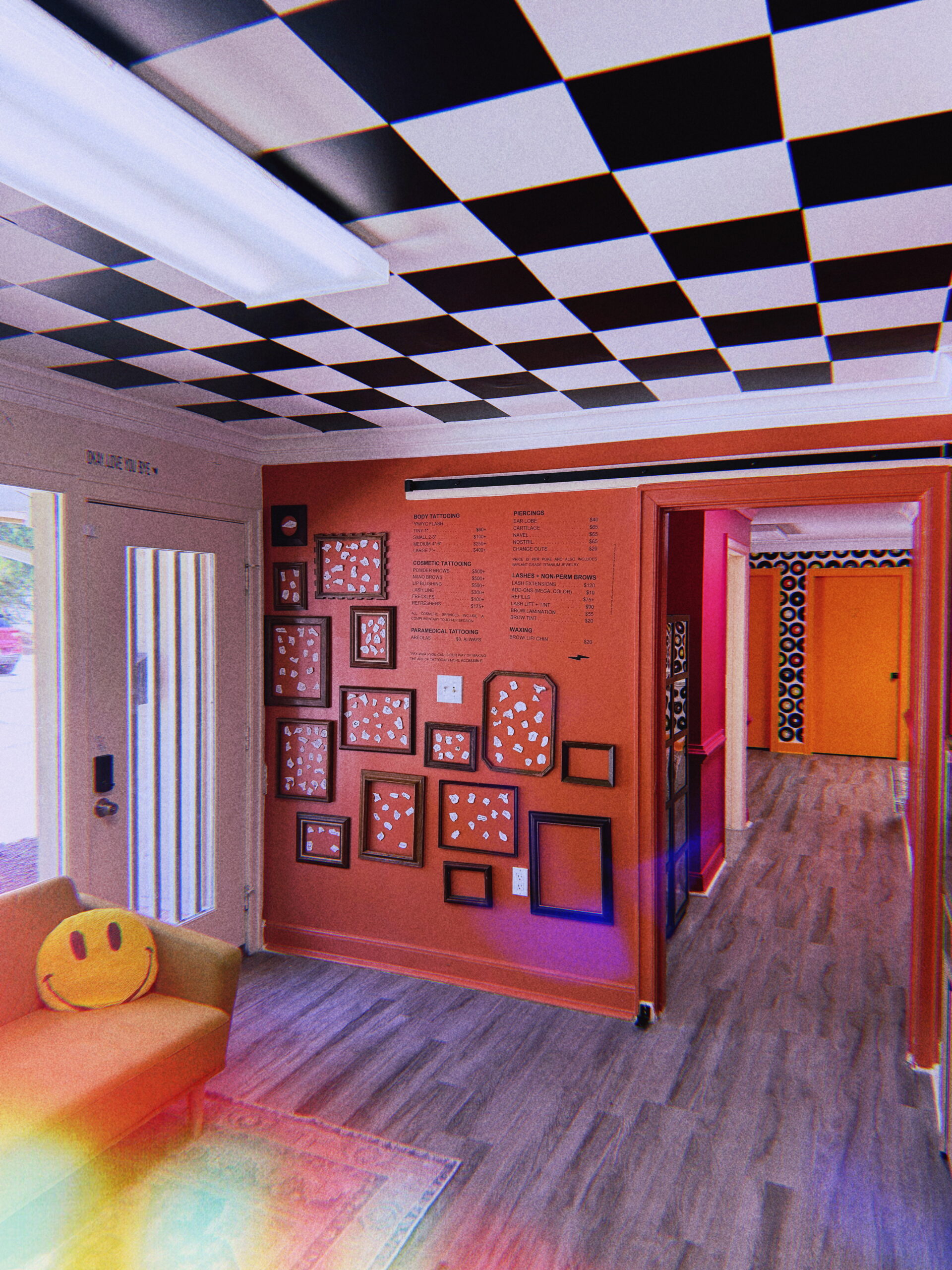 Inkvictus Studios lobby to take you to the piercing room prepared for nipple piercings with sterile equipment